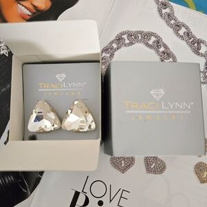Traci Lynn Silver Triangle Earrings